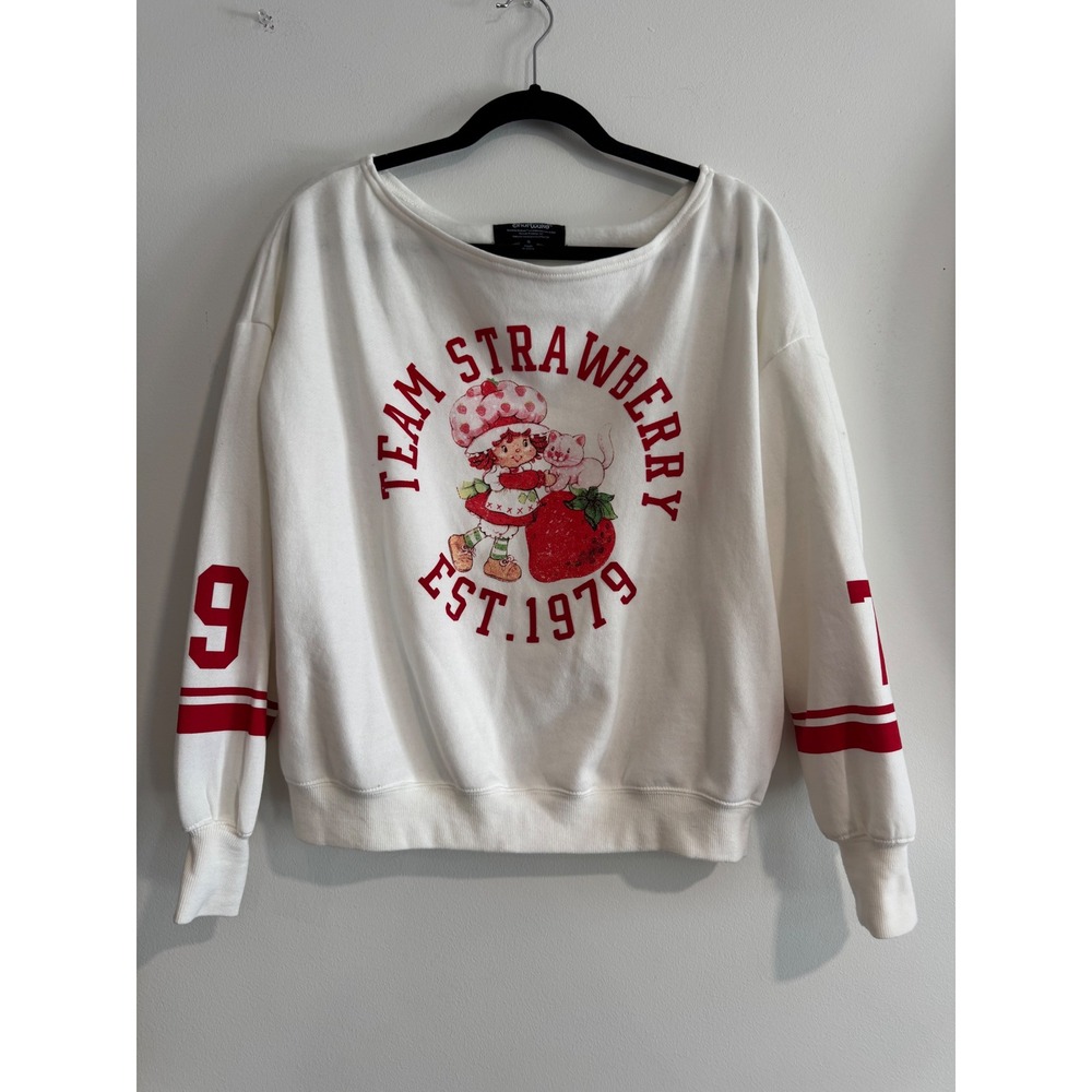 Retro Strawberry Shortcake Team Sweatshirt Womens Small White Fleece Top Y2K